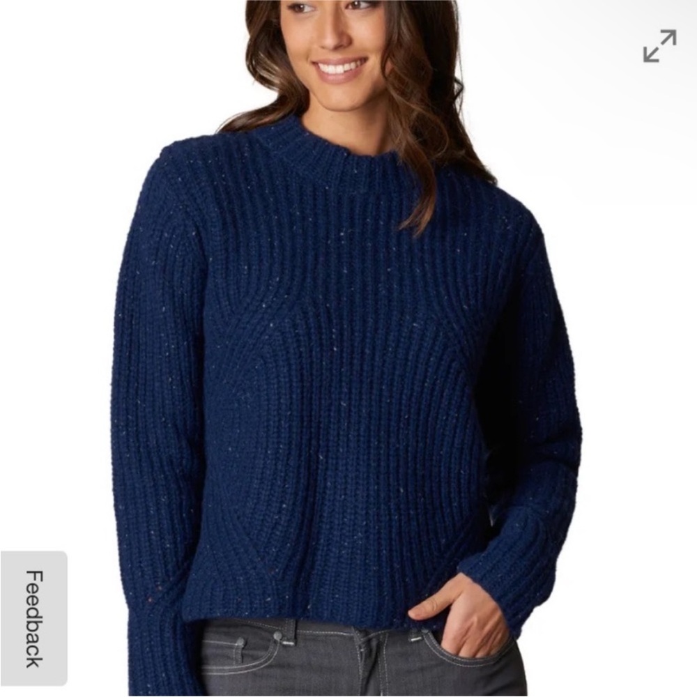 PrAna Cedric Navy Chunky Knit Crewneck Sweater Medium Lambswool Blend
